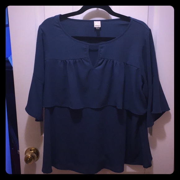Blue ruffle bell sleeve top - Picture 1 of 3